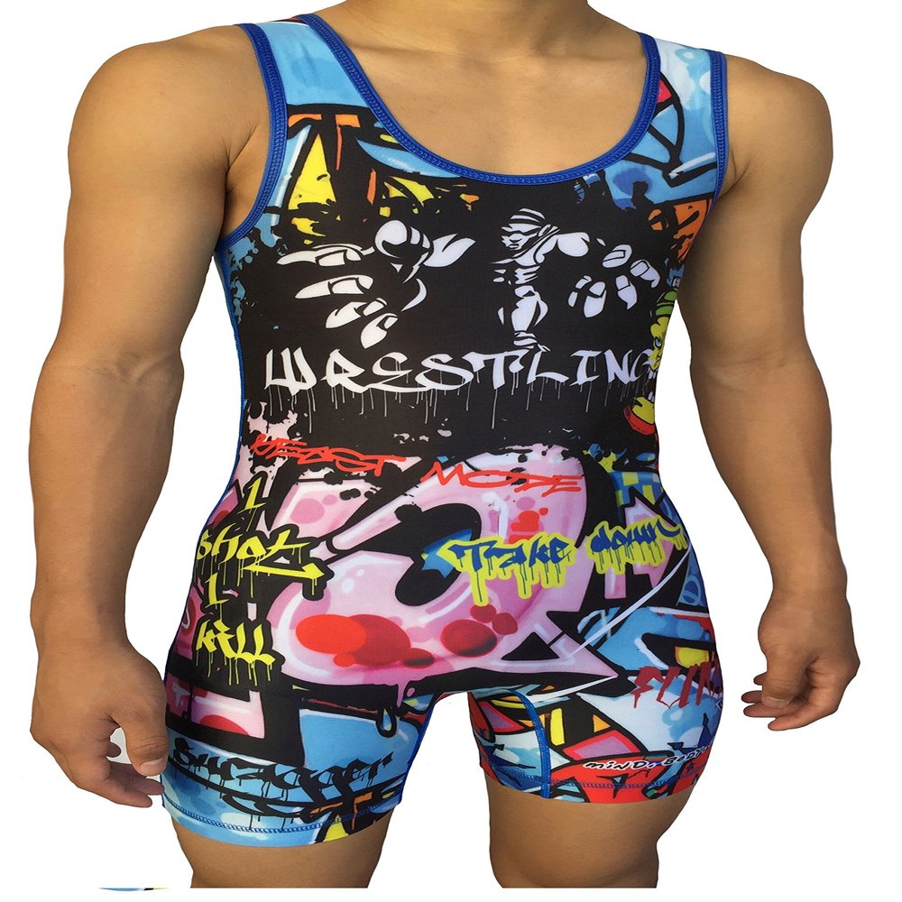 TRI-TITANS Limited Edition Blue Graffiti Wrestling Singlet Folkstyle Youths & Adult Men's (Adult XS: 100lbs-125lbs)