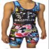 TRI-TITANS Limited Edition Blue Graffiti Wrestling Singlet Folkstyle Youths & Adult Men's (Adult XS: 100lbs-125lbs) view 1