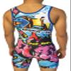 TRI-TITANS Limited Edition Blue Graffiti Wrestling Singlet Folkstyle Youths & Adult Men's (Adult XS: 100lbs-125lbs) view 2