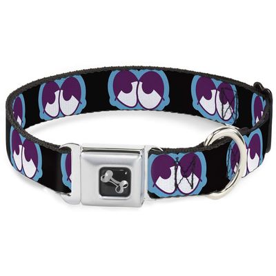 Dog Collar Seatbelt Buckle Dopey Eyes Black Baby Blue Purple 15 to 26 Inches 1.0 Inch Wide