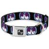 Dog Collar Seatbelt Buckle Dopey Eyes Black Baby Blue Purple 15 to 26 Inches 1.0 Inch Wide view 1