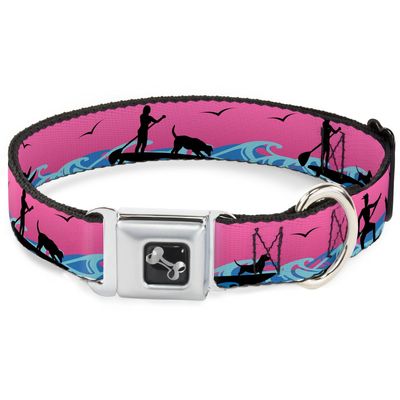 Dog Collar Seatbelt Buckle Sup Dog Pink Blues Black 18 to 32 Inches 1.5 Inch Wide