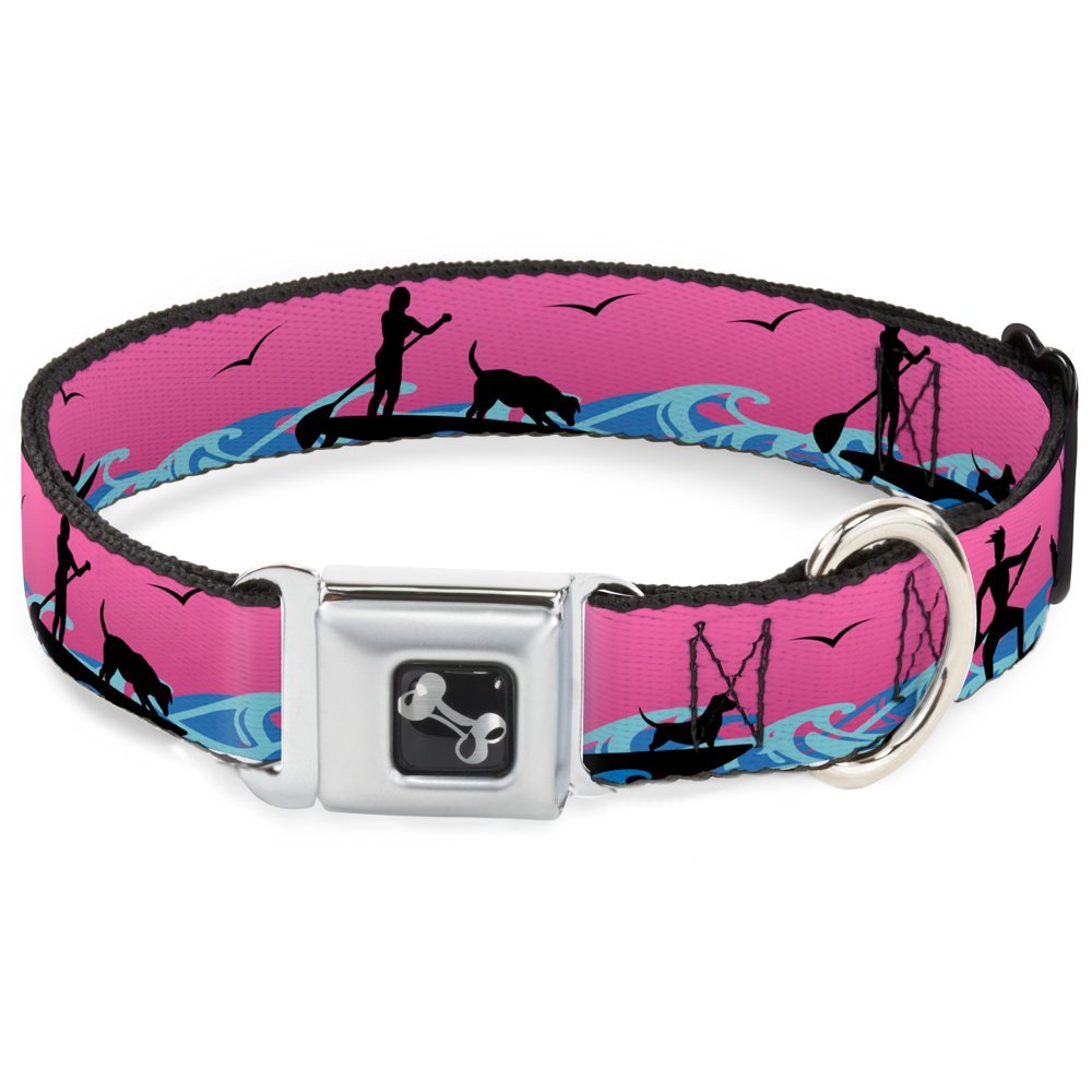 Dog Collar Seatbelt Buckle Sup Dog Pink Blues Black 18 to 32 Inches 1.5 Inch Wide