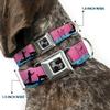 Dog Collar Seatbelt Buckle Sup Dog Pink Blues Black 18 to 32 Inches 1.5 Inch Wide view 2