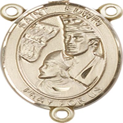 14K Gold Filled Saint Edwin Rosary Centerpiece Medal, 3/4 Inch