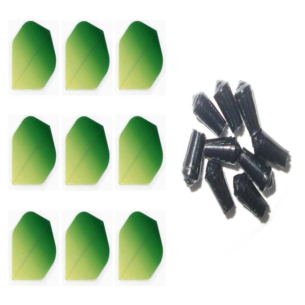 Retreiver 3 Sets of Vignette Transparent Standard Dart Flights Plus 3 Sets of Black Nylon Dart Flight Protectors (Green Fade)