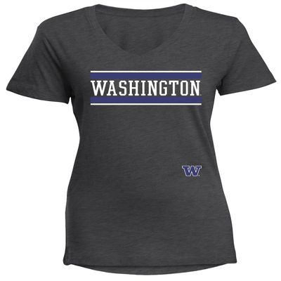 NCAA Washington Huskies Diva Women's Perfect Short Sleeve V-Neck Tee, Charcoal Heathered, X-Large