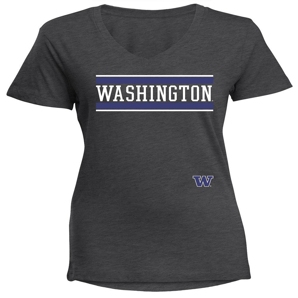 NCAA Washington Huskies Diva Women's Perfect Short Sleeve V-Neck Tee, Charcoal Heathered, X-Large
