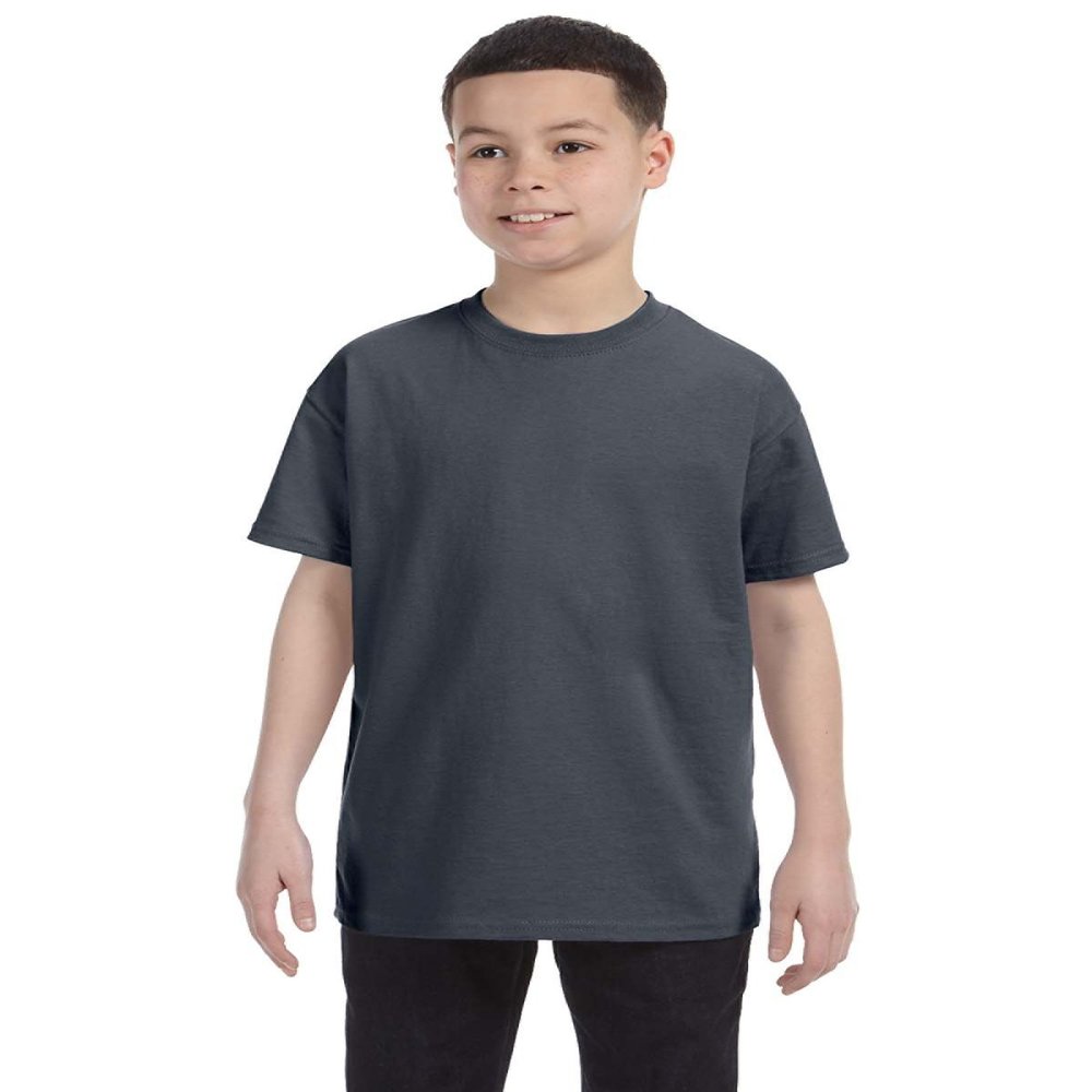 Gildan Big Boys Heavy Taped Neck Comfort Jersey T-Shirt, Dark Heather, M
