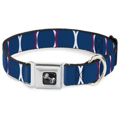 Dog Collar Seatbelt Buckle Rings Turquoise White Fuchsia 13 to 18 Inches 1.5 Inch Wide