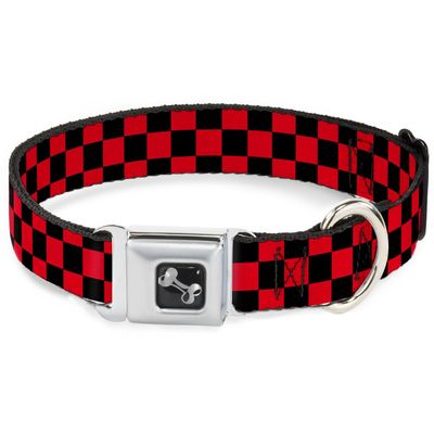 Dog Collar Bone - Checker Black HT Red - Large 15-26"
