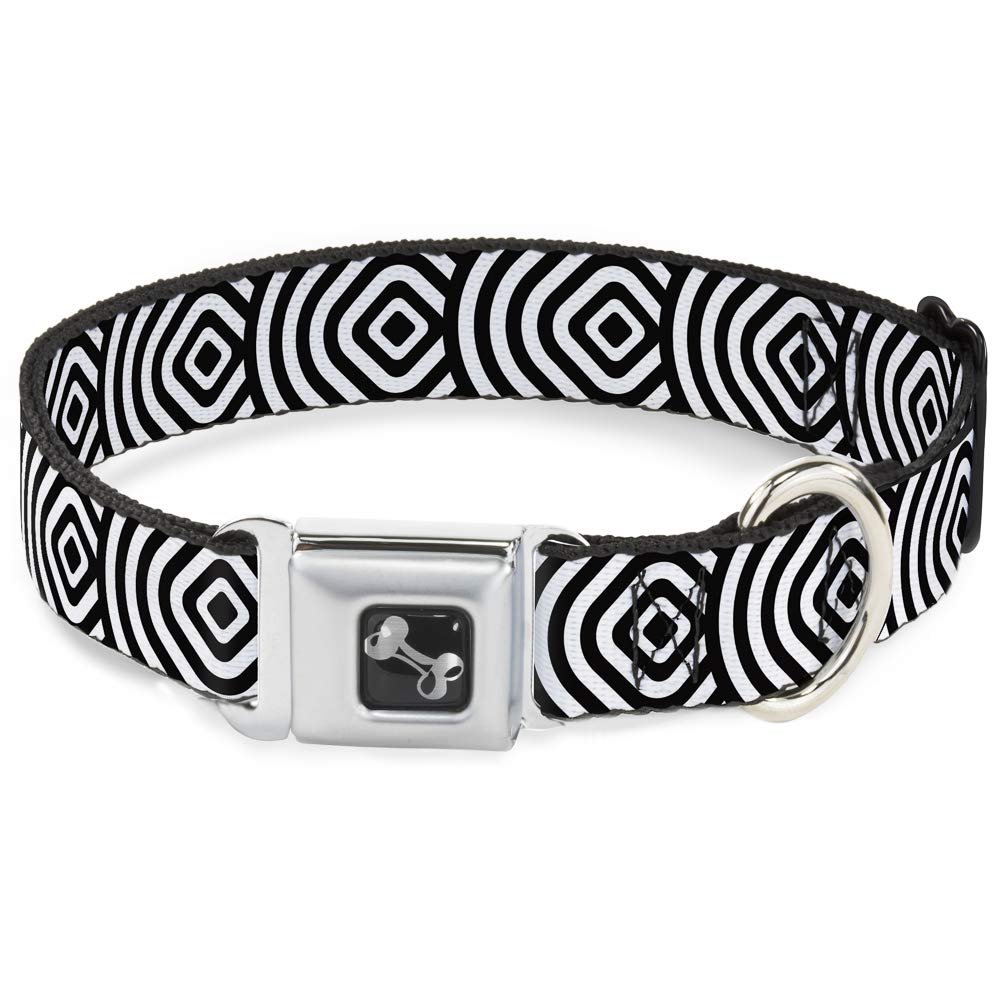 Dog Collar Seatbelt Buckle Square Target White Black 15 to 26 Inches 1.0 Inch Wide