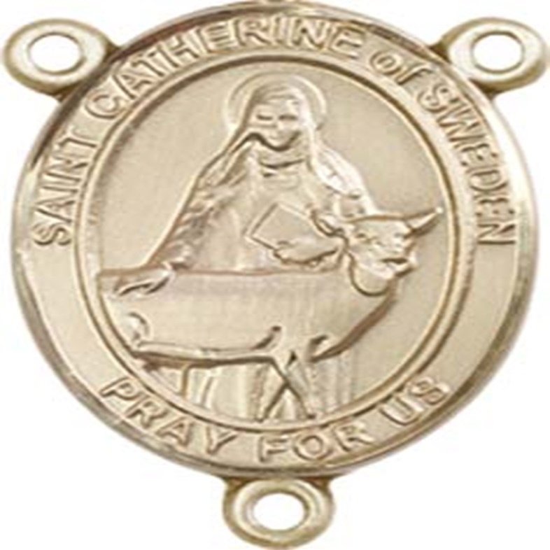 14K Gold Filled Saint Catherine of Sweden Rosary Centerpiece Medal, 3/4 Inch