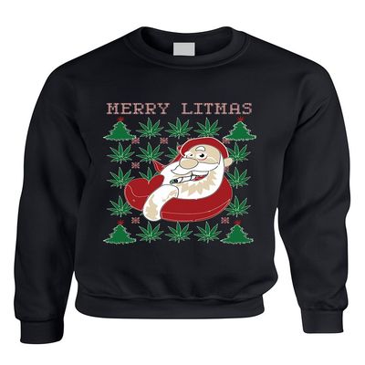 ALLNTRENDS Adult Crewneck Santa Litmas Merry Christmas Ugly Sweater (L, Black)