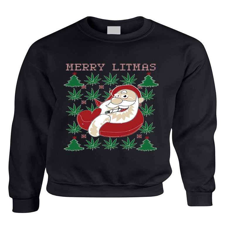 ALLNTRENDS Adult Crewneck Santa Litmas Merry Christmas Ugly Sweater (L, Black)