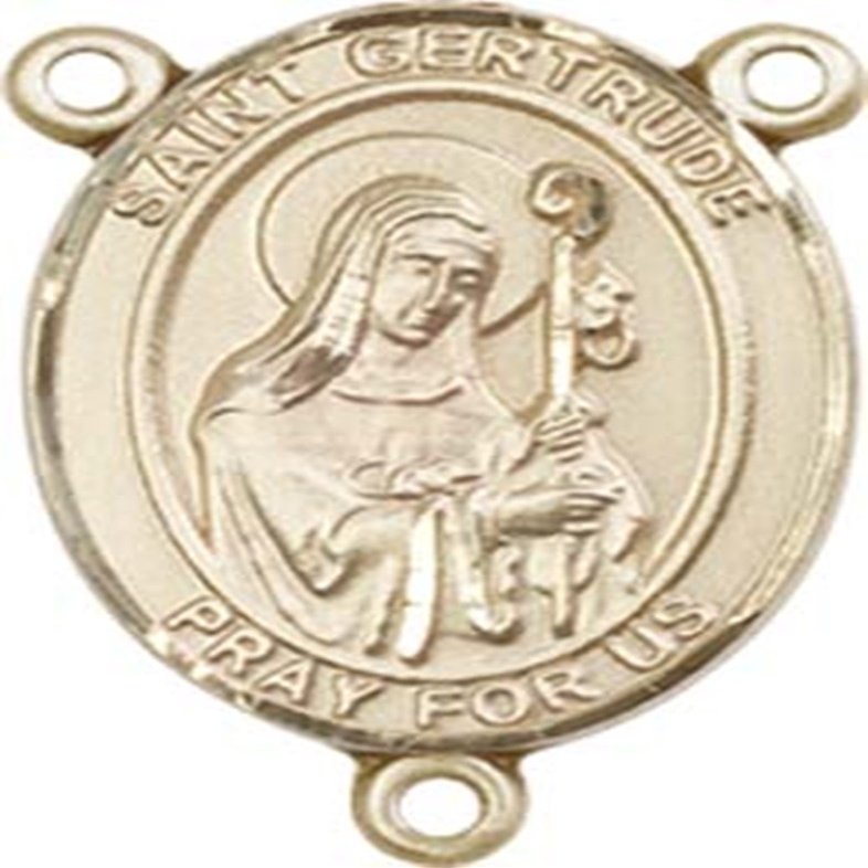 14K Gold Filled Saint Gertrude of Nivelles Rosary Centerpiece Medal, 3/4 Inch