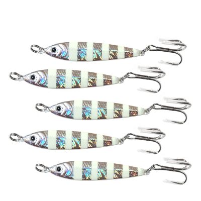 5pcs 2.5oz Fish WOW! Fish Metal Bait Jig 2-1/2oz Mega Live Lure with Treble Hook - Glow in The Dark