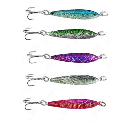5pcs 2.5oz Fish WOW! Fish Metal Bait Jig 2-1/2oz Mega Live Lure with a Treble Hook -5 Colors- Black, Blue, Pink, Glow, Blue Sardine