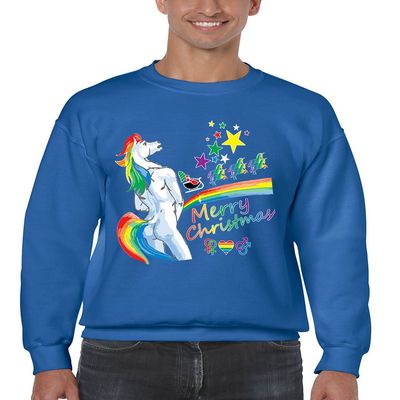 ALLNTRENDS Men's Crewneck Unicorn Rainbow Gay Pride Ugly Christmas Top (L, Royal Blue)