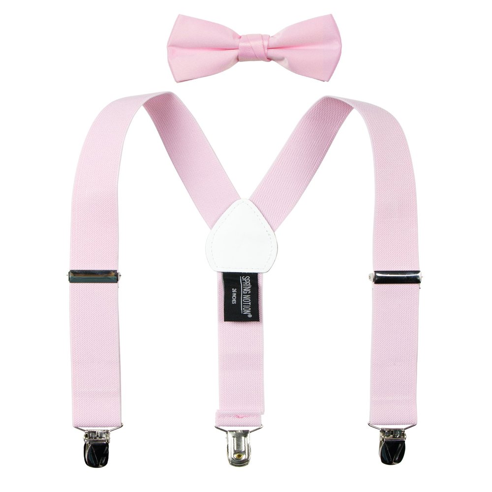 Spring Notion Boys' Suspenders and Solid Color Bowtie Set Light Pink Small