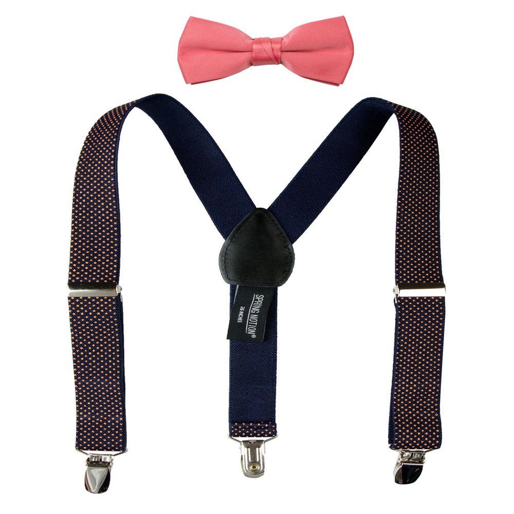 Spring Notion Boys' Suspenders and Solid Color Bowtie Set Navy Orange Dots Large