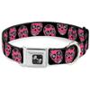 Dog Collar Seatbelt Buckle Sugar Skulls Black White Fuchsia 11 to 17 Inches 1.0 Inch Wide view 1