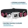 Dog Collar Seatbelt Buckle Sugar Skulls Black White Fuchsia 11 to 17 Inches 1.0 Inch Wide view 4