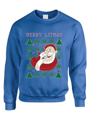 ALLNTRENDS Adult Crewneck Santa Litmas Merry Christmas Ugly Sweater (M, Royal Blue)