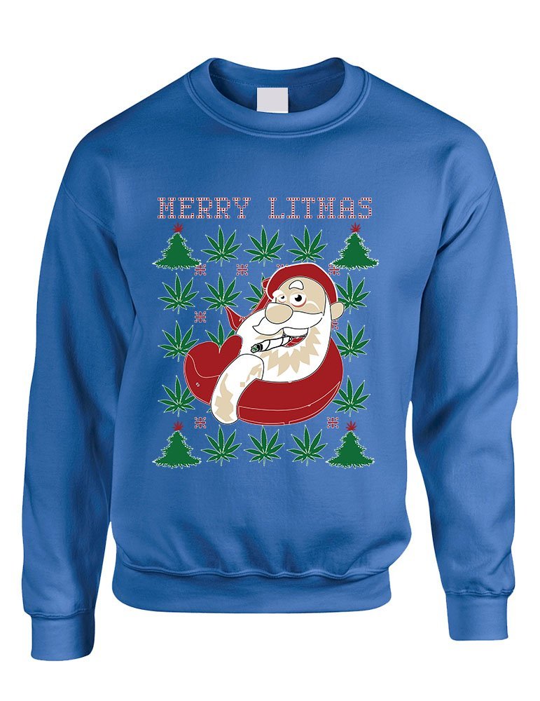 ALLNTRENDS Adult Crewneck Santa Litmas Merry Christmas Ugly Sweater (M, Royal Blue)