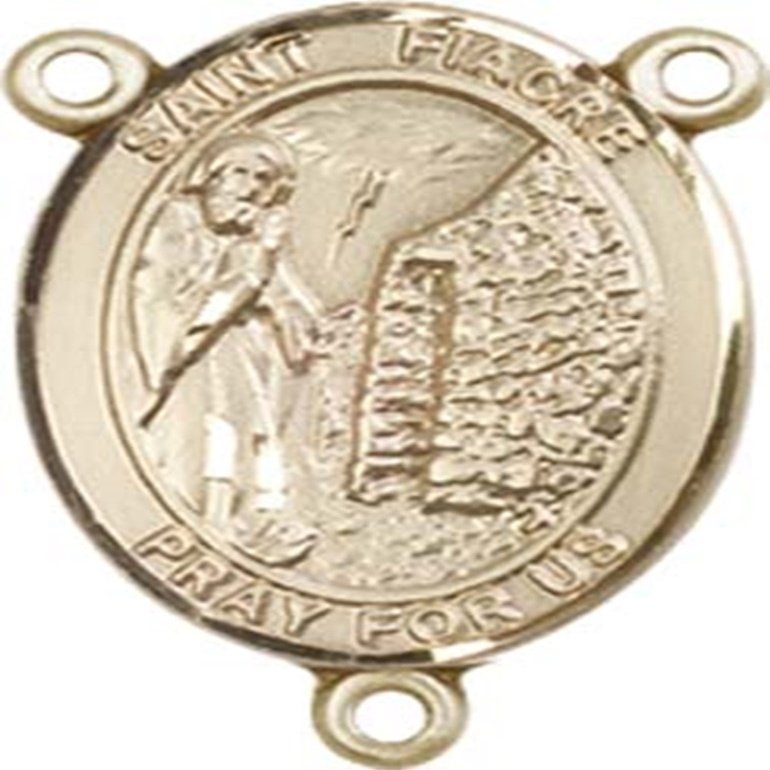 14K Gold Filled Saint Fiacre Rosary Centerpiece Medal, 3/4 Inch