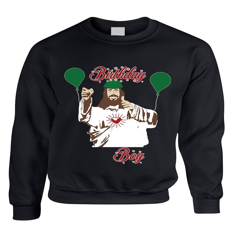 ALLNTRENDS Adult Crewneck Birthday Boy Jesus Ugly Christmas Sweater (XL, Black)