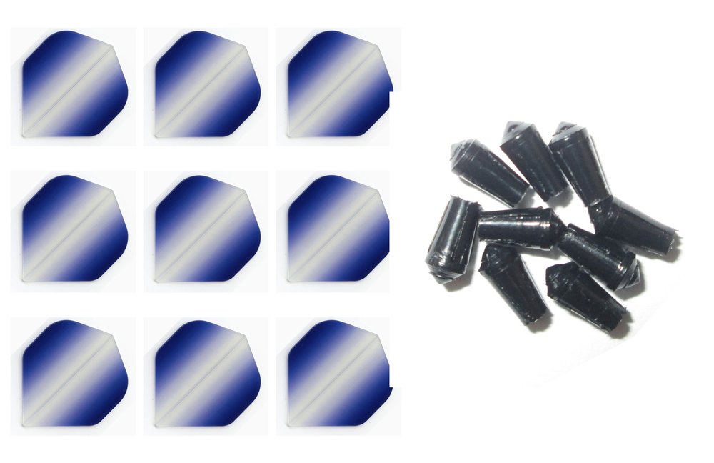 Retreiver 3 Sets of Vignette Transparent Standard Dart Flights Plus 3 Sets of Black Nylon Dart Flight Protectors (Dark Blue Vertical)