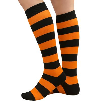 PolyMedea Halloween costume Knee High Stripe Socks Black/Orange(1 Pair)