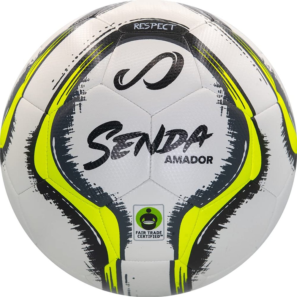 SENDA Amador Training Soccer Ball, Fair Trade Certified, White/Yellow, Size 5 (Ages 13 & Up)