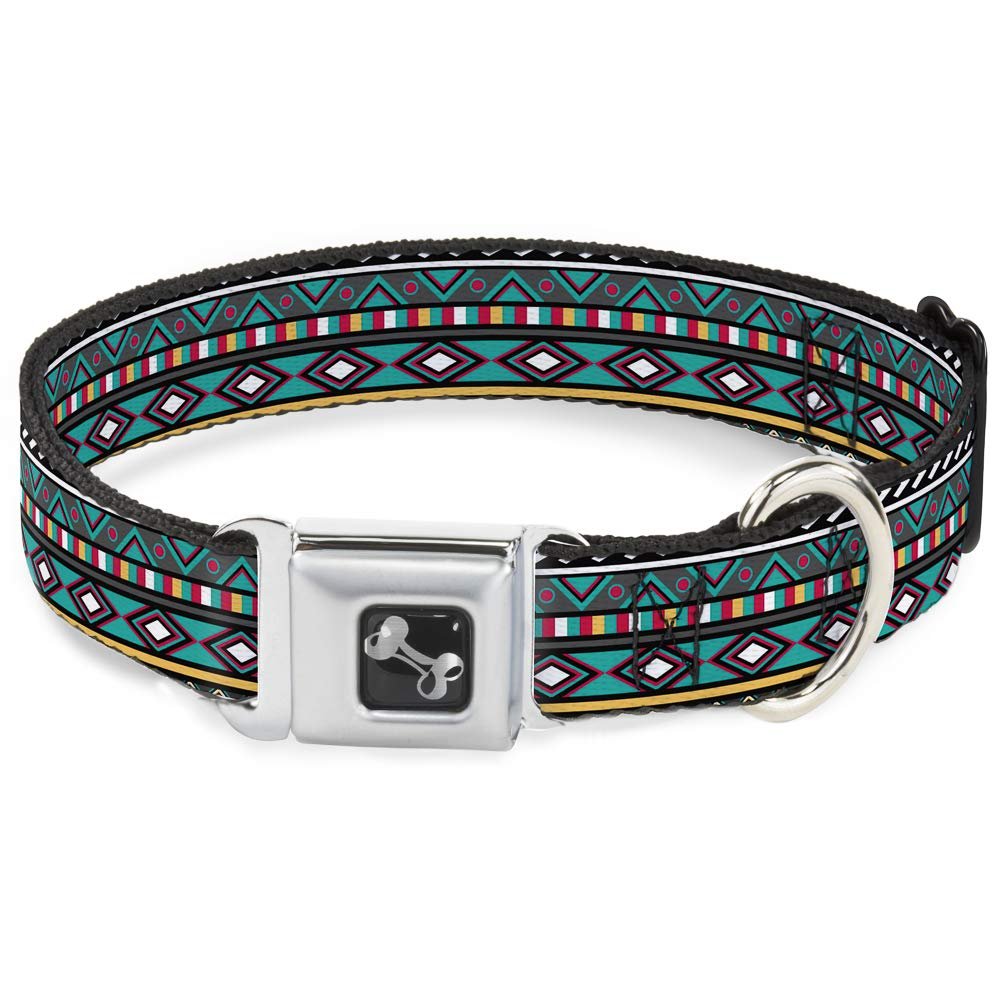 Buckle-Down Dog Collar Seatbelt Buckle Geometric5 Gray Teal White Pink Yellow 15 to 26 Inches 1.0 Inch Wide, Multicolor, DC-W30759-L