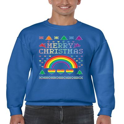 ALLNTRENDS Men's Crewneck Gay Pride Love Merry Christmas Ugly Sweater (M, Royal Blue)