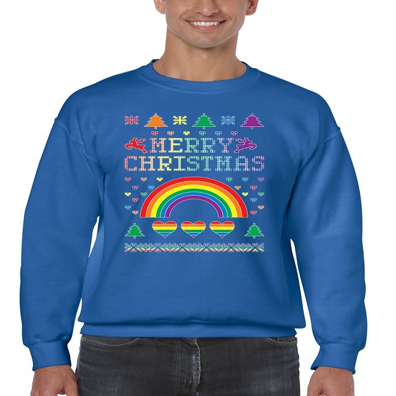 ALLNTRENDS Men's Crewneck Gay Pride Love Merry Christmas Ugly Sweater (M, Royal Blue)