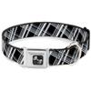 Dog Collar Seatbelt Buckle Plaid X2 Black Grays White 15 to 26 Inches 1.0 Inch Wide view 1