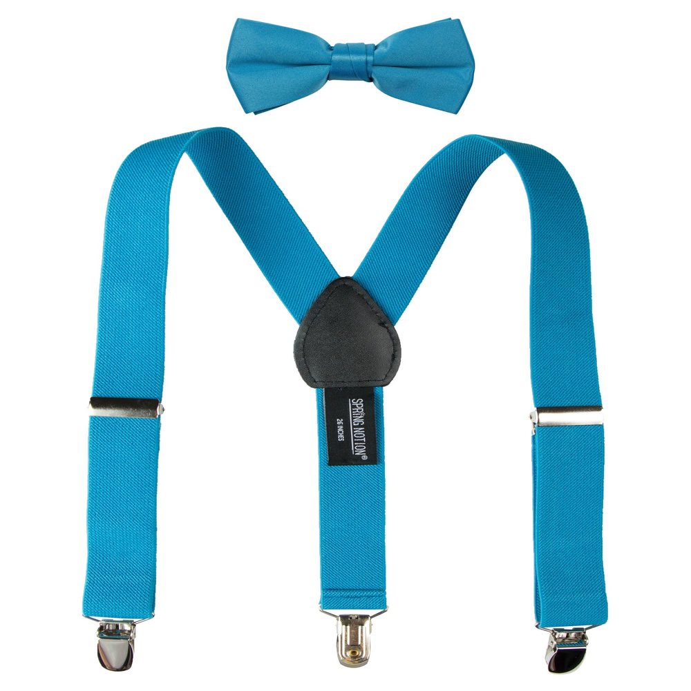 Spring Notion Boys' Suspenders and Solid Color Bowtie Set Turquoise Medium