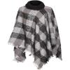 2LUV Women's Plaid Print Turtleneck Poncho W/Fringe Trim Black White OS view 1
