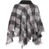 2LUV Women's Plaid Print Turtleneck Poncho W/Fringe Trim Black White OS view 2
