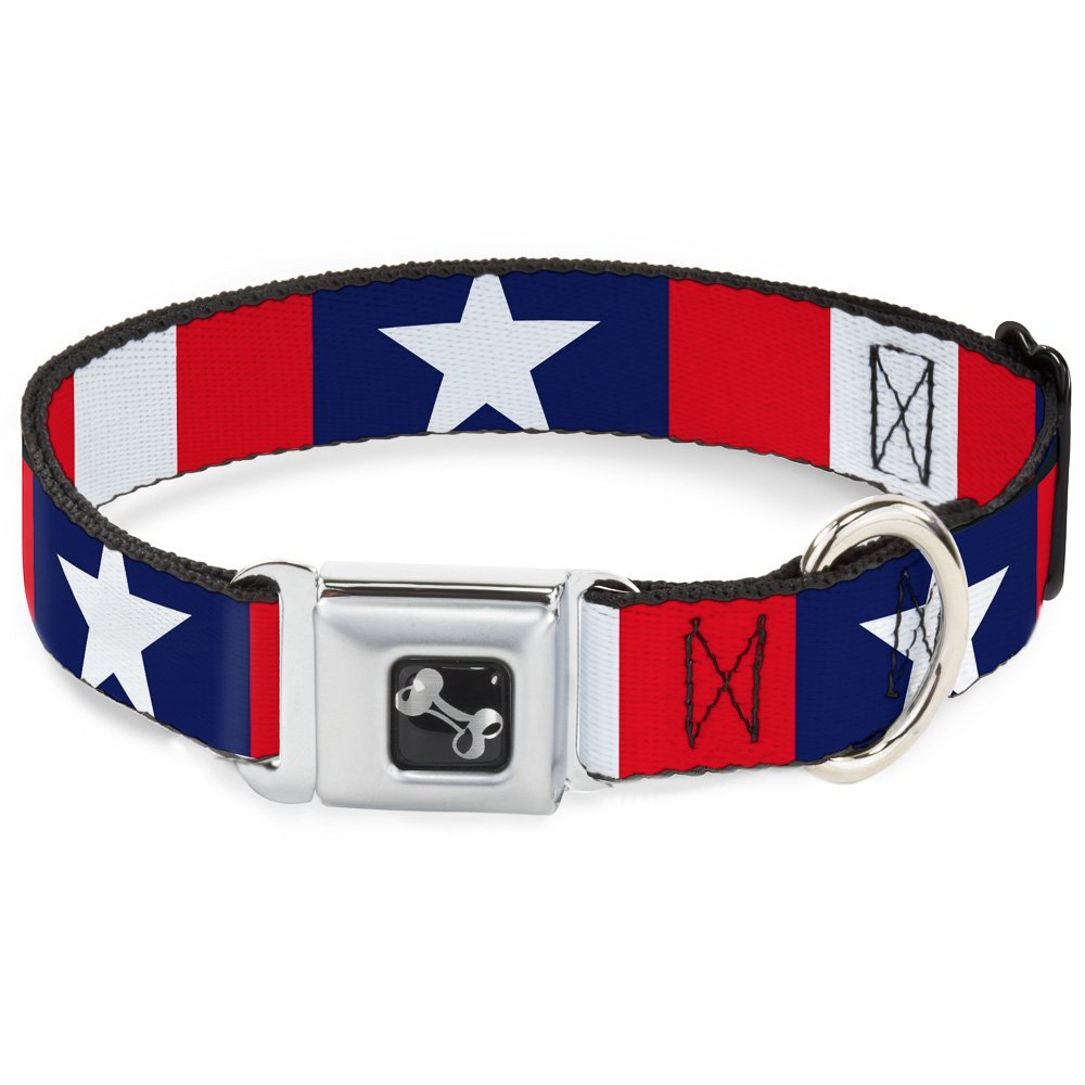Dog Collar Seatbelt Buckle Stars Stripes Ribbon Red Blue White 13 to 18 Inches 1.5 Inch Wide