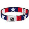 Dog Collar Seatbelt Buckle Stars Stripes Ribbon Red Blue White 13 to 18 Inches 1.5 Inch Wide view 1