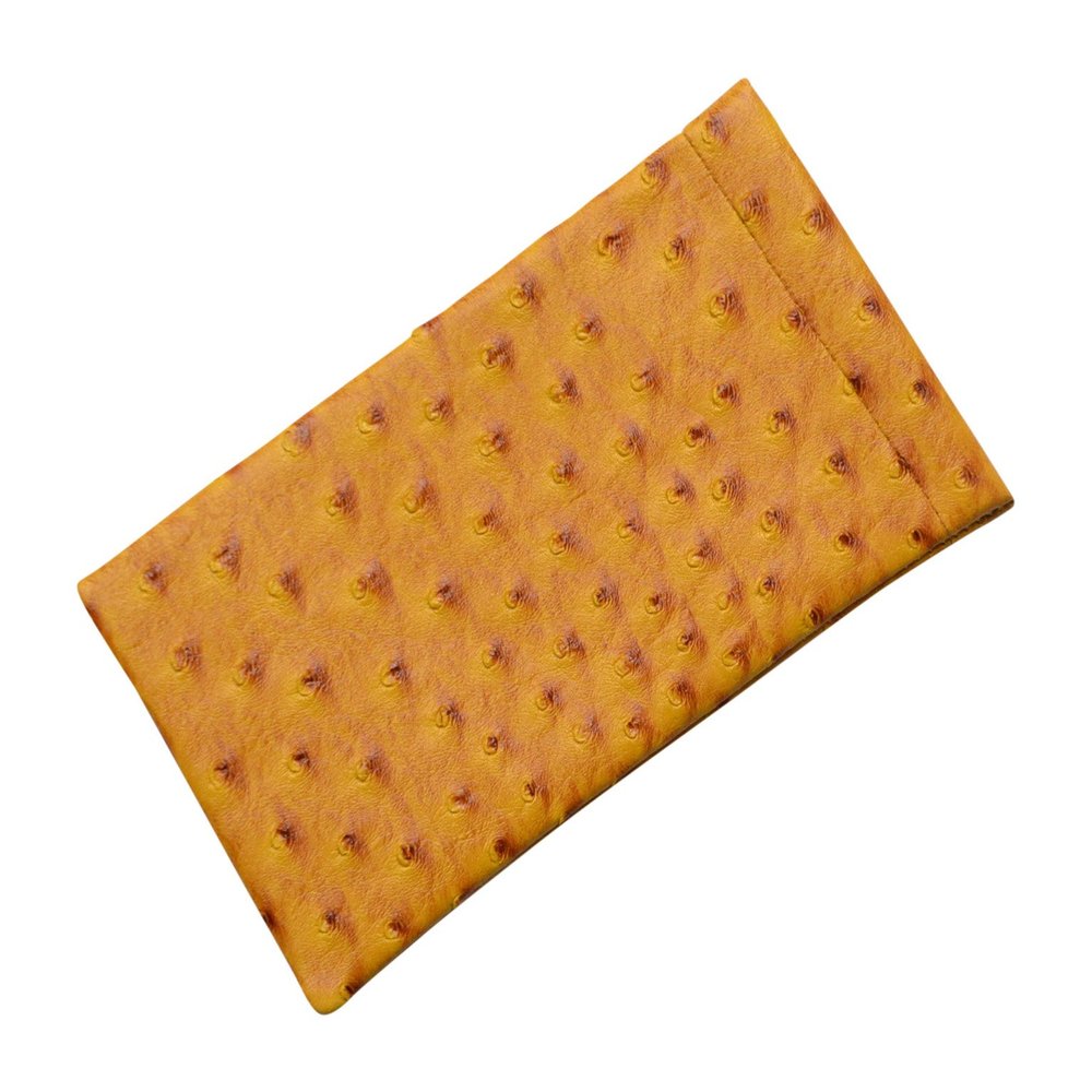 LBI Soft Squeeze Top Slip In Eyeglasses Case And Holder In Faux Ostrich Leather, Mustard