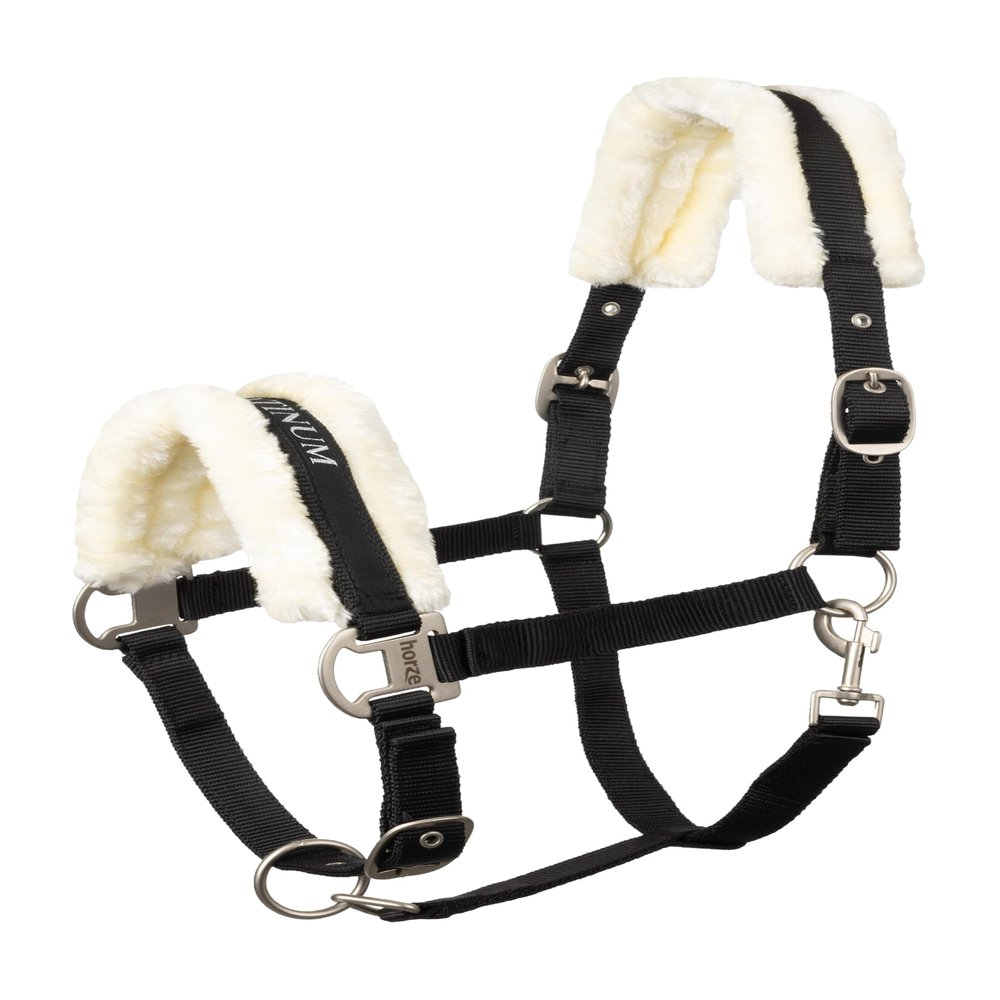 HORZE Howard Soft Fleece Padded Adjustable Polyester Horse Halter - Black - Shetland
