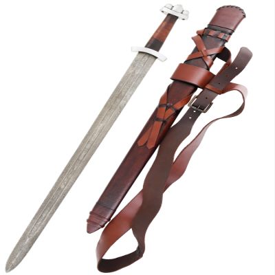 Battle-Merchant Viking Sword Decorative Replica Godfred with Scabbard, 100-Layer Damascus Steel Pattern