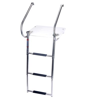 Amarine Made 3 Step in-Board Outboard Transom Platform Telescoping Boat Ladder Stainless Steel Swim Platform for Swimming Pool Pontoon Dock Collapsible Step Ladder with 2 Handrails