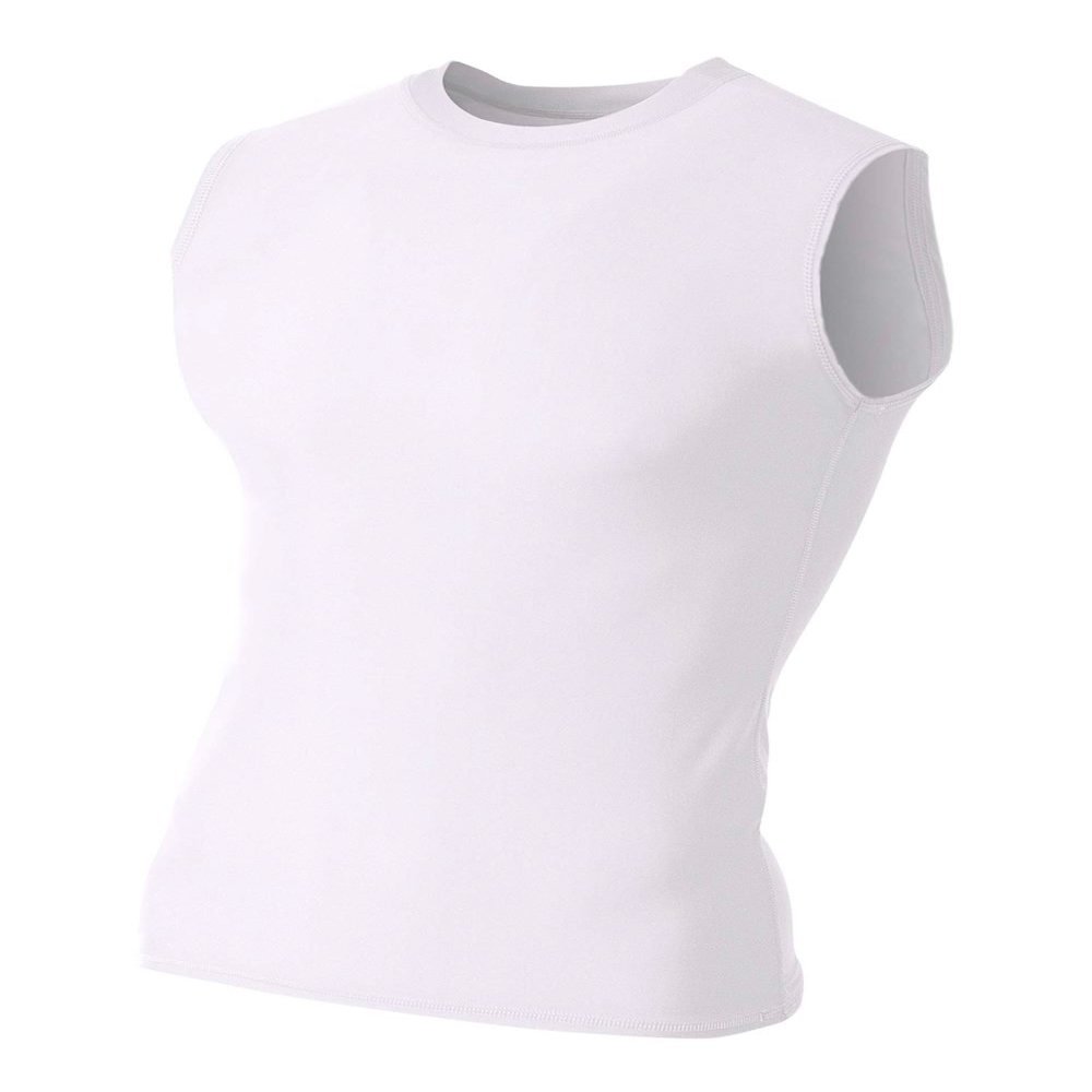 A4 Sportswear White Adult 3XL Muscle Tee No Sleeve Tank High Performance Compression Moisture Wicking Shirt