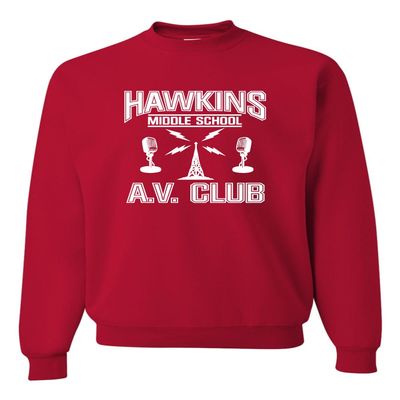 Go All Out XXXX-Large Red Adult Hawkins Middle School AV Club Sweatshirt Crewneck