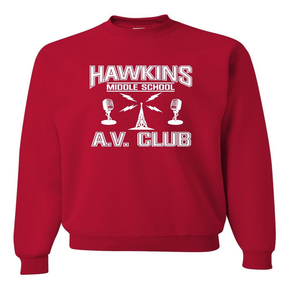 Go All Out XXXX-Large Red Adult Hawkins Middle School AV Club Sweatshirt Crewneck